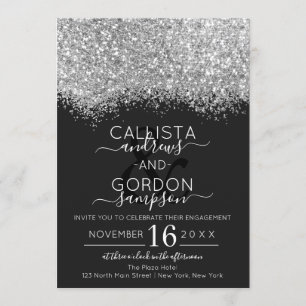 Luxe Zilveren Zwart Glitter Confetti Verloving Kaart