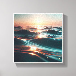 Luxe Zonsondergang Oceaan Golven - Abstracte Zee R Canvas Afdruk