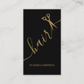 Luxe Zwarde Gouden Haar Script Schaar QR Code Visitekaartje (Voorkant)