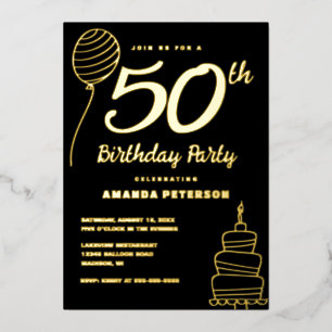 Luxe Zwart 50e Verjaardagsfeest Echt Goud Folie Uitnodiging