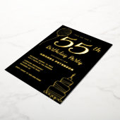Luxe Zwart 55e Verjaardagsfeest Echt Goud Folie Uitnodiging (Gedraaid)