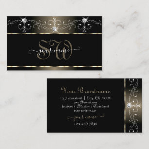 Luxe Zwart Beige Kronkels Glans Edelstenen Initial Visitekaartje