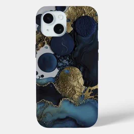 Luxe Zwart & Blauw Goud Waterverf Case-Mate iPhone Case (Achterkant)