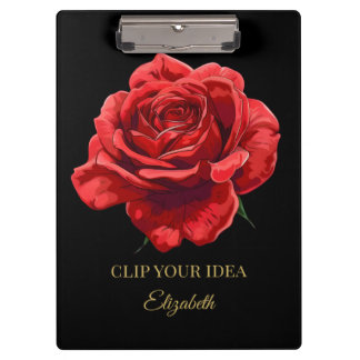 Luxe Zwart en Crimson Elegant Roos Aangepaste teks Klembord