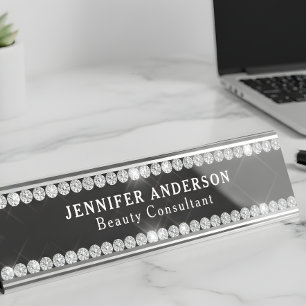 Luxe zwart en glitter diamant bureau naambordje