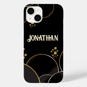 Luxe Zwart en Goud Abstract Ontwerp Custom Name Case-Mate iPhone 14 Hoesje