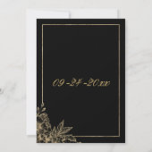 Luxe zwart en goud bloemenbruiloft kaart (Achterkant)