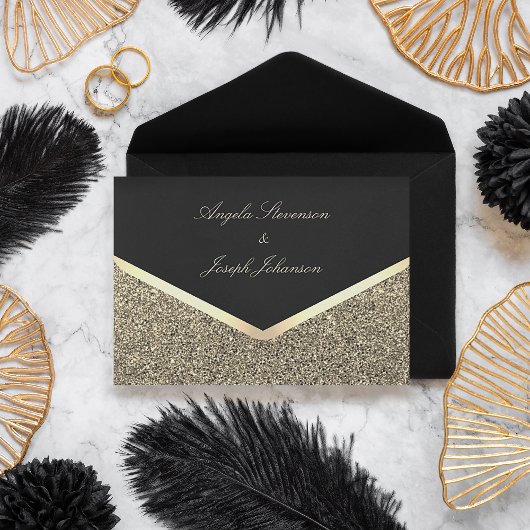 Luxe zwart en goud bruiloft all in one uitnodiging