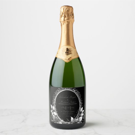 Luxe zwart en goud bruiloft thema Elegant Sparkling Wijnetiket (Voorkant)