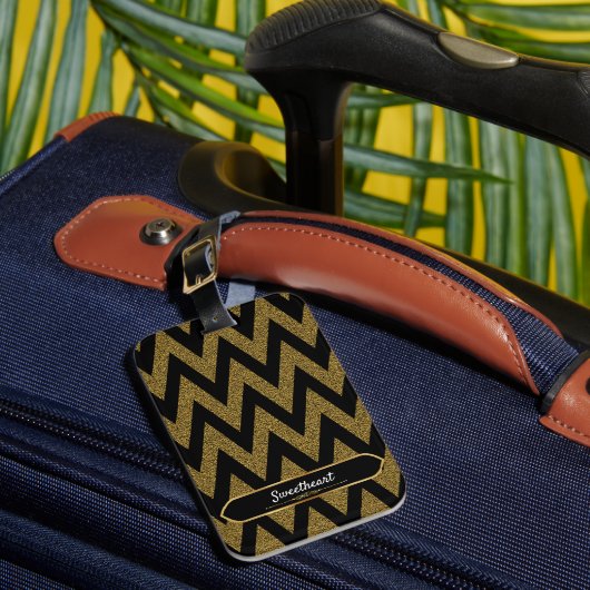 Luxe zwart en goud Chevron patroon Bagagelabel (Voorkant Insitu 1)
