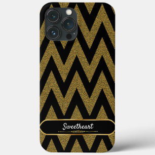 Luxe zwart en goud Chevron patroon iPhone 13 Pro Max Hoesje