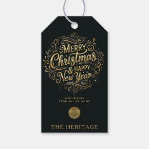 Luxe Zwart en Goud Custom Logo Vrolijk Kerstfeest Cadeaulabel