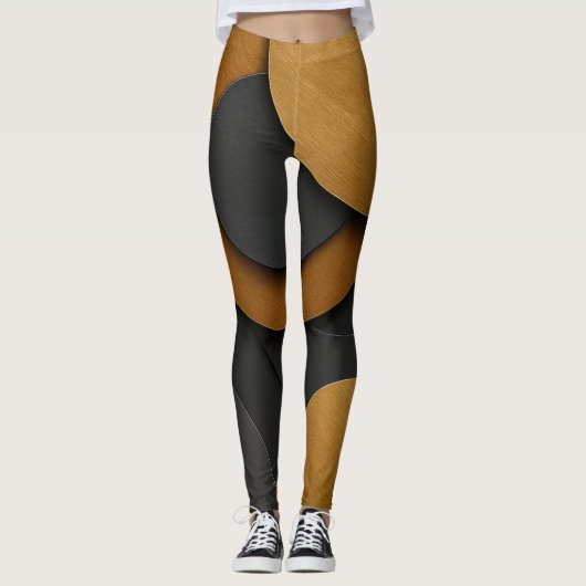 Luxe zwart en goud geometrisch abstract ontwerp leggings (Voorkant)