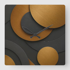 Luxe zwart en goud geometrisch abstract ontwerp vierkante klok