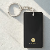 Luxe zwart en goud gepersonaliseerd monogram sleutelhanger