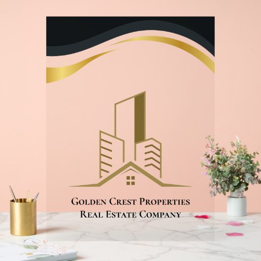 Luxe zwart en goud gepersonaliseerd onroerend goed acryl bord (Huwelijk)