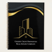 Luxe zwart en goud gepersonaliseerd onroerend goed planner (Voorkant)