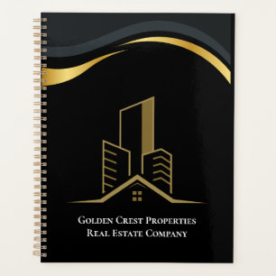 Luxe zwart en goud gepersonaliseerd onroerend goed planner