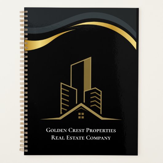 Luxe zwart en goud gepersonaliseerd onroerend goed planner (Voorkant)