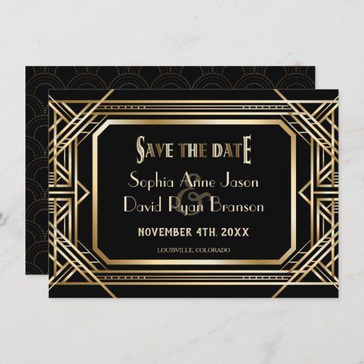 Luxe Zwart en Goud Geweldige Save The Date (Voorkant / Achterkant)