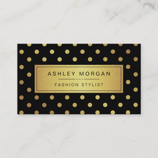 Luxe Zwart en Goud Glitter Polka Dots Visitekaartje (Voorkant)
