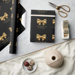 Luxe Zwart en Goud  Gouden Boog Bruiloft Cadeaupapier