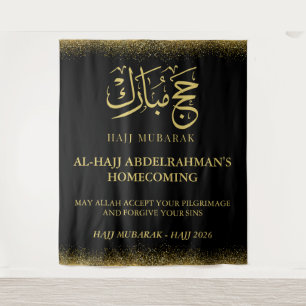 Luxe Zwart en Goud Hajj Mubarak- Wandkleed