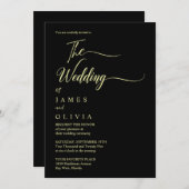 Luxe zwart en goud kalligrafie bruiloft kaart (Voorkant / Achterkant)