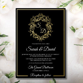 Luxe Zwart en Goud Klassieke Elegante Huwelijk Folie Uitnodiging