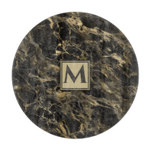 Luxe Zwart en Goud Marmer   Monogram Snijplank