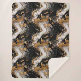 Luxe Zwart en Goud Marmer Sherpa Deken