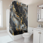 Luxe zwart en goud marmeren achtergrond douchegordijn (In situ)