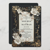Luxe Zwart en Goud met Elegant Bloemontwerp Kaart (Voorkant / Achterkant)