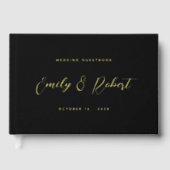 Luxe zwart en goud script foto bruiloft gastenboek (Voorkant)