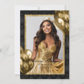 Luxe Zwart en Goud Verjaardag Foto uitnodiging (Voorkant)