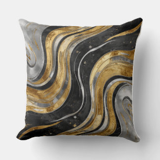 Luxe zwart en goud vloeiend marmeren abstract patr kussen