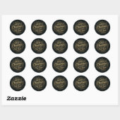 Luxe Zwart en Goud Zalig Kerstmis Script  Ronde Sticker (Vel)