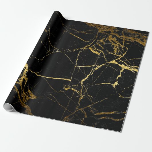 Luxe, zwart en gouden marmer cadeaupapier (Uitgerold)
