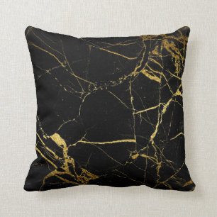Luxe, zwart en gouden marmer kussen