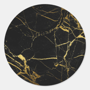 Luxe, zwart en gouden marmer ronde sticker