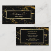 Luxe, zwart en gouden marmer visitekaartje (Voorkant / Achterkant)