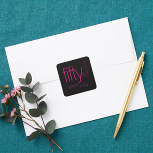 Luxe Zwart Fuchsia Vijftig en Prachtige Verjaardag Vierkante Sticker