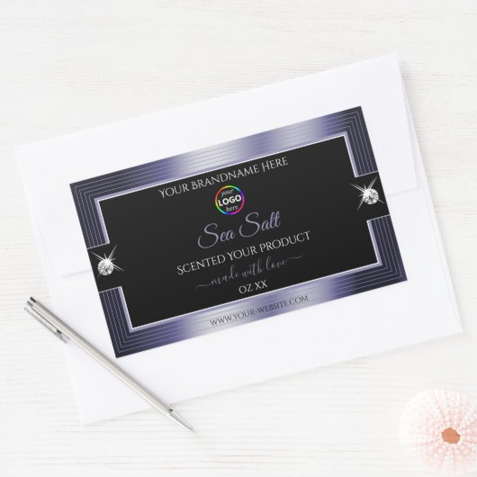 Luxe Zwart Glanzend Blauw met Logo Product Label (Envelop)