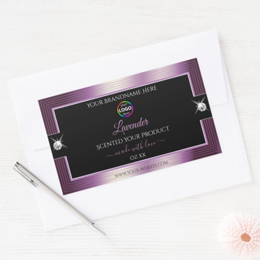 Luxe zwart glanzend Paarse met Logo Product Label (Envelop)