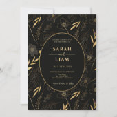 Luxe Zwart & Goud Anemone Wildflower Bruiloft Kaart (Voorkant)