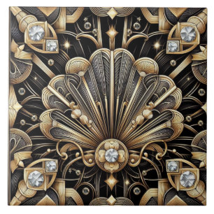 Luxe Zwart & Goud Art Deco Keramische Tegel Tegeltje
