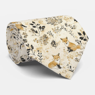 Luxe Zwart & Goud Botanische Vos Kunst (3) Stropdas