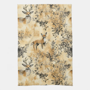 Luxe Zwart & Goud Botanische Vos Kunst (5) Theedoek