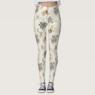 Luxe Zwart & Goud Botanische Vos Kunst Leggings