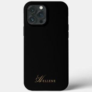 Luxe Zwart & Goud Chique Script Monogram iPhone 13 Pro Max Hoesje